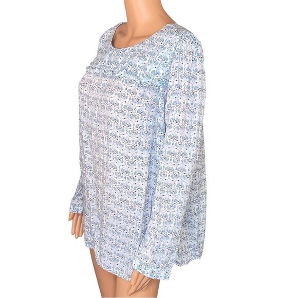 Loft Plus Blue Patterned Long Sleeve Blouse Rounded Neckline Womens Size 16 - Picture 2 of 6